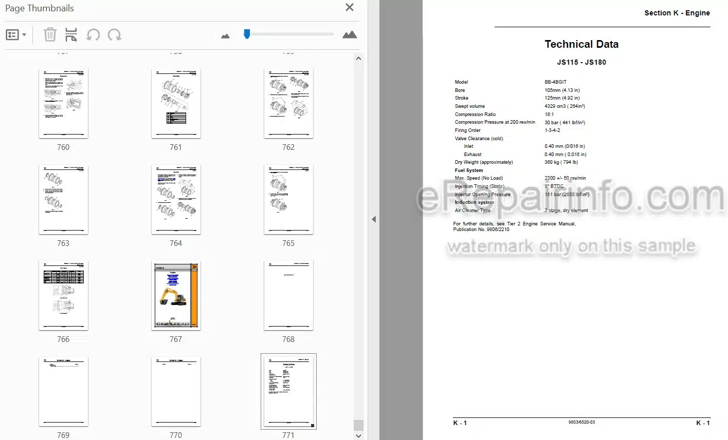 Photo 4 - JCB JS115 JS130 JS130LC JS145 JS160 JS180 Service Manual Excavator 9803-6520