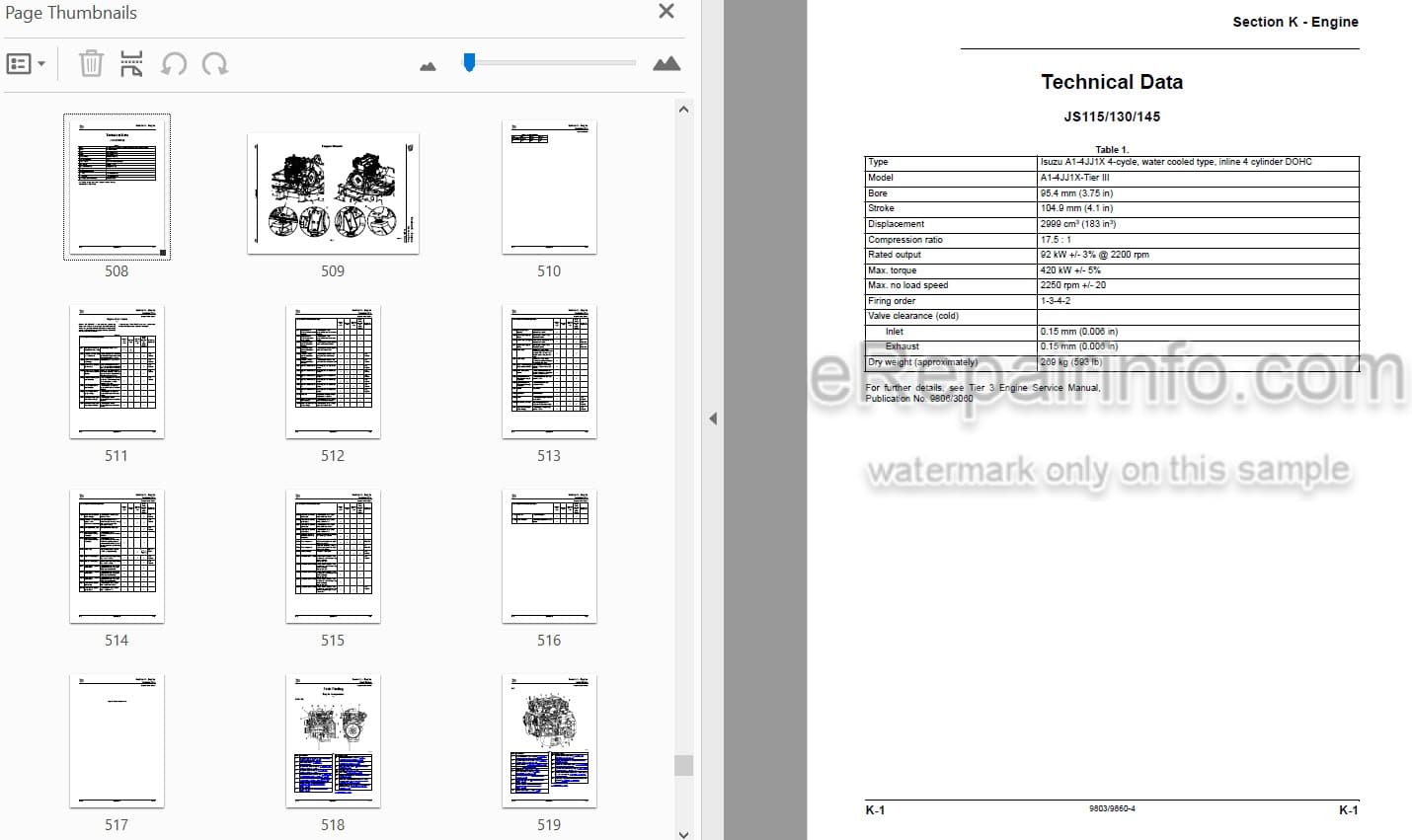 Photo 4 - JCB JS115 JS130 JS145 Tier III Auto Service Manual Excavator 9803-9860