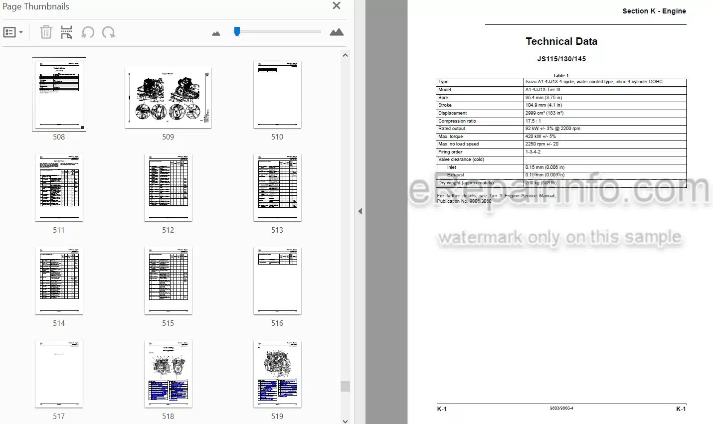 Photo 4 - JCB JS115 JS130 JS145 Tier III Auto Service Manual Excavator 9803-9860