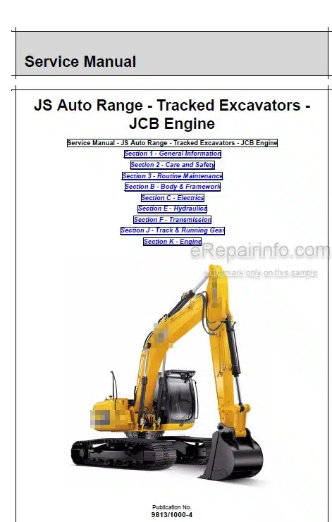 Photo 5 - JCB JS115 JS130 JS145 JS160 JS180 JS200 JS210 JS220 JS230 Service Manual Excavator 9813-1000