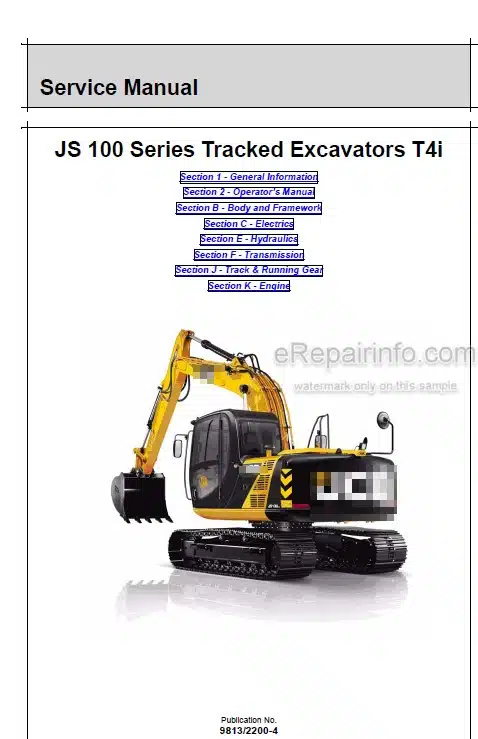 Photo 5 - JCB JS115 JS130 JS145 JS160 JS180 JS190 JS200 JS210 JS220 JS235 JS330 JS360 Tier 4I Service And Operators Manual Excavator 9813-2200