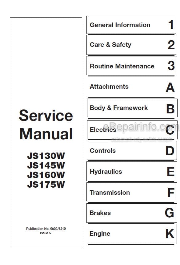 Photo 5 - JCB JS130W JS145W JS160W JS175W Service Manual Wheel Excavator 9803-6310