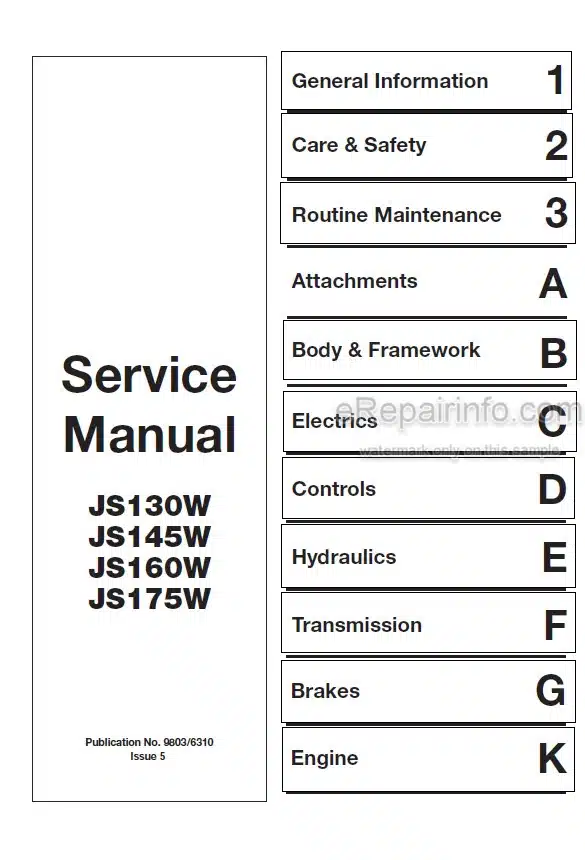 Photo 5 - JCB JS130W JS145W JS160W JS175W Service Manual Wheel Excavator 9803-6310