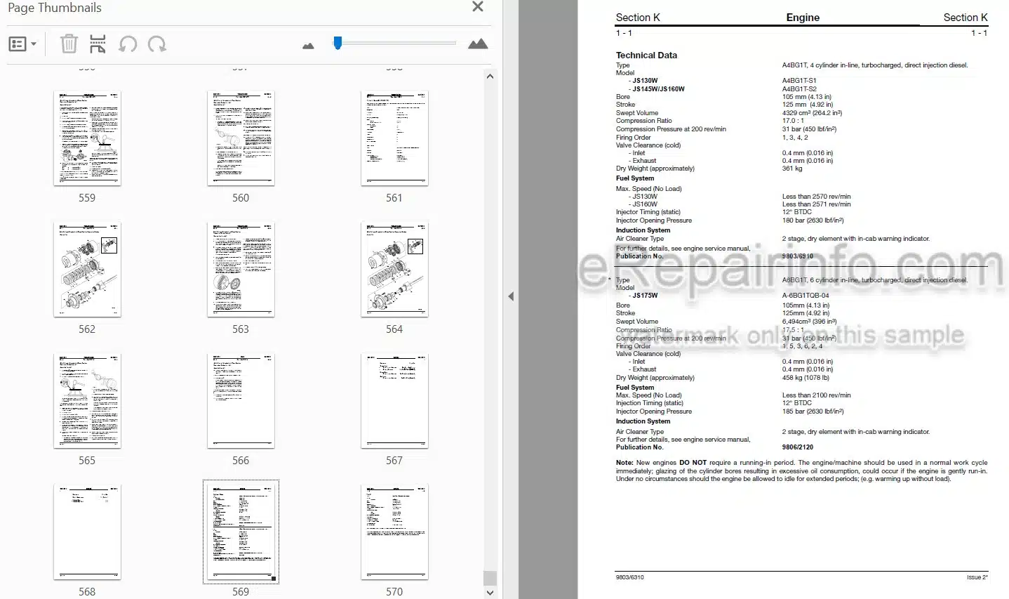 Photo 4 - JCB JS130W JS145W JS160W JS175W Service Manual Wheel Excavator 9803-6310