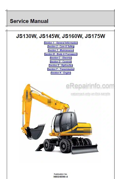 Photo 5 - JCB JS130W JS145W JS160W JS175W Service Manual Wheel Excavator 9803-6590