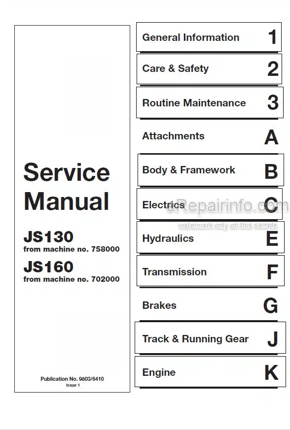 Photo 5 - JCB JS130 JS160 Service Manual Excavator 9803-6410