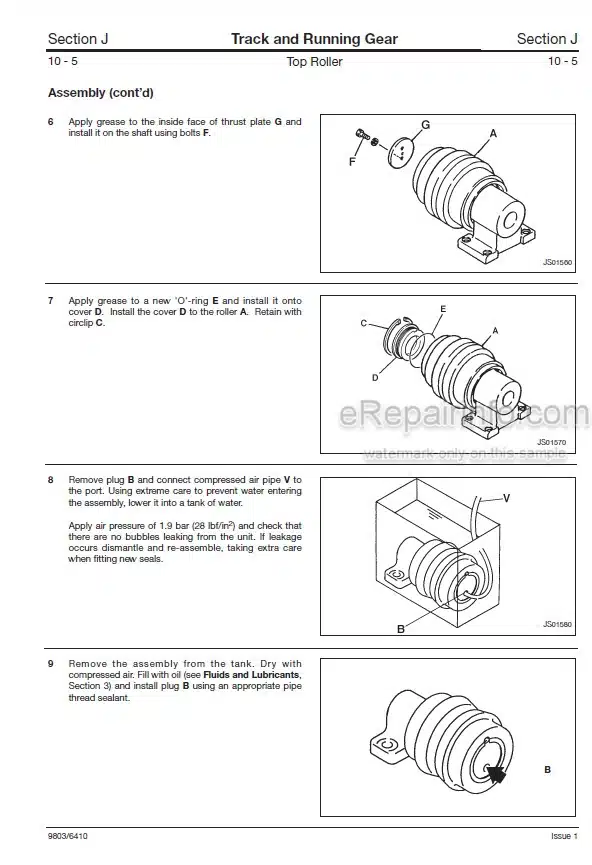 Photo 3 - JCB JS130 JS160 Service Manual Excavator 9803-6410