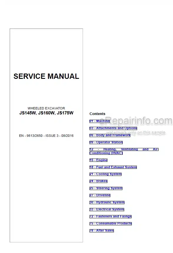 Photo 5 - JCB JS145W JS160W JS175W Service Manual Wheel Excavator 9813-2650
