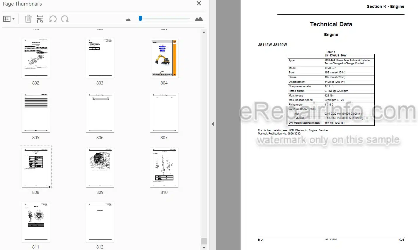 Photo 4 - JCB JS145W JS160W Service Manual Wheel Excavator 9813-1700