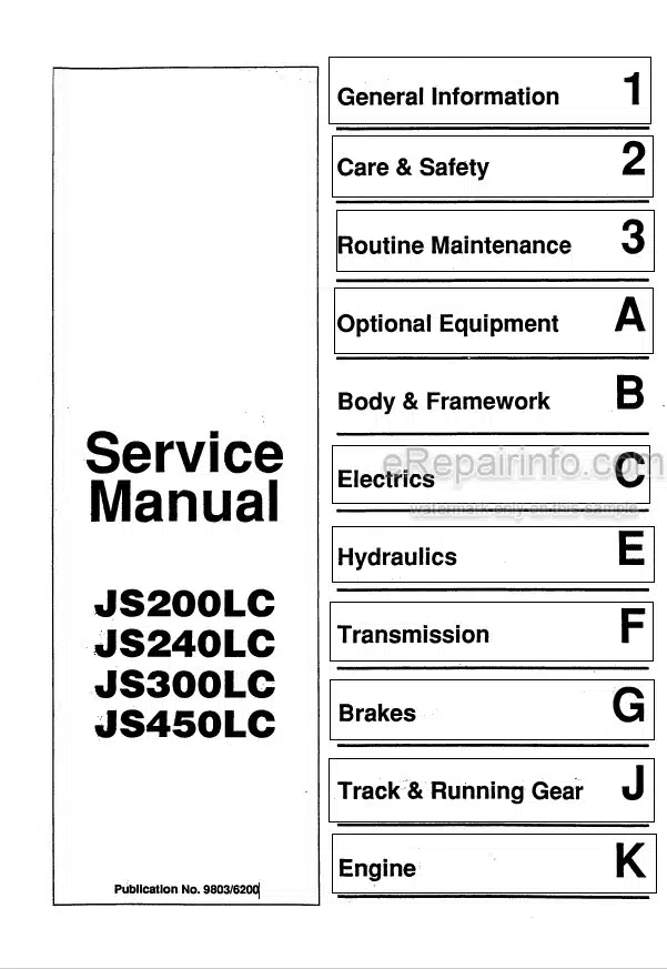Photo 5 - JCB JS200LC JS240LC JS300LC JS450LC Service Manual Excavator 9803-6200