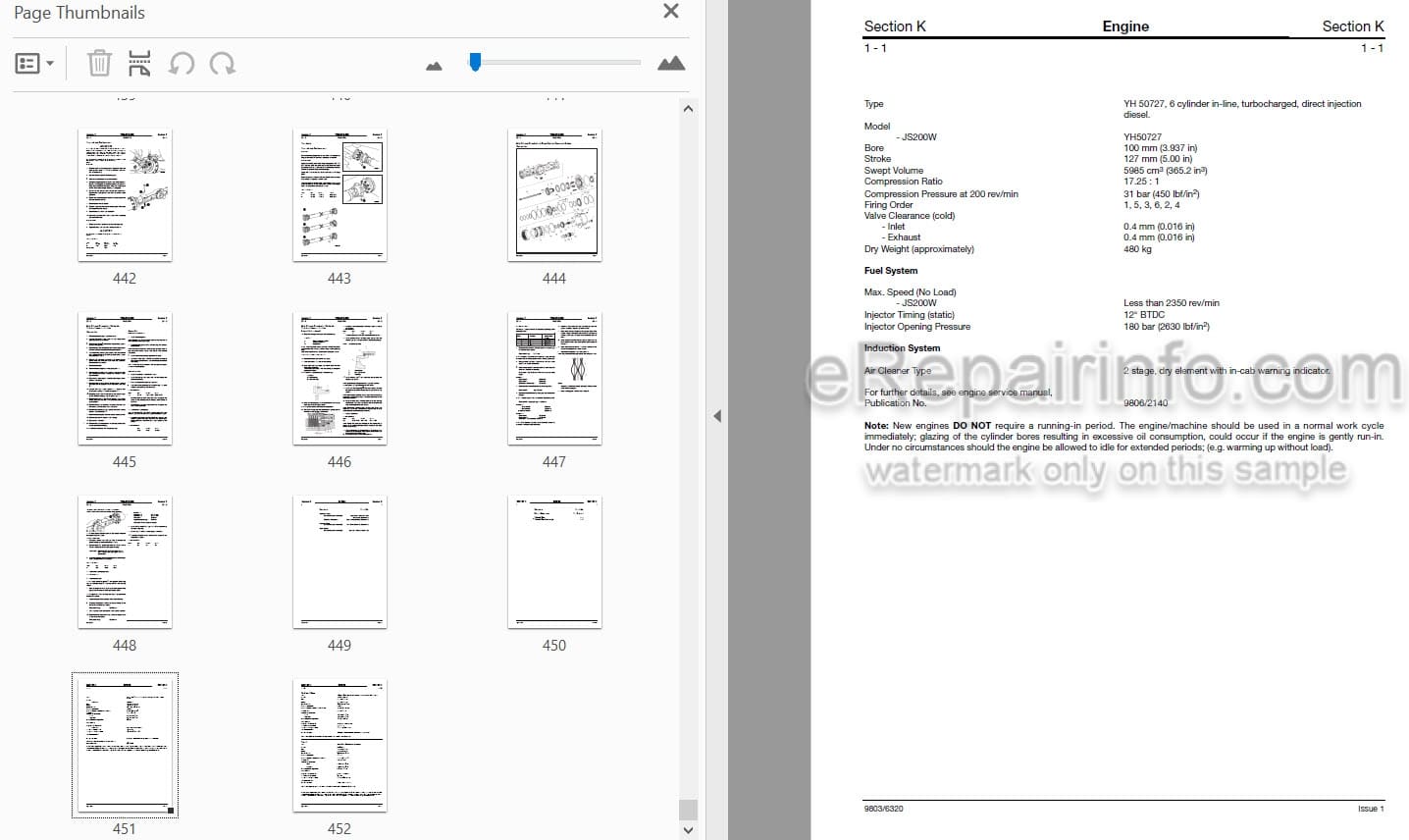 Photo 4 - JCB JS200W Service Manual Wheel Excavator 9803-6320