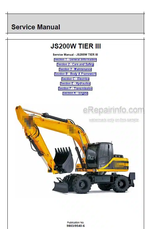 Photo 4 - JCB JS200W Tier III Service Manual Wheel Excavator 9803-9540
