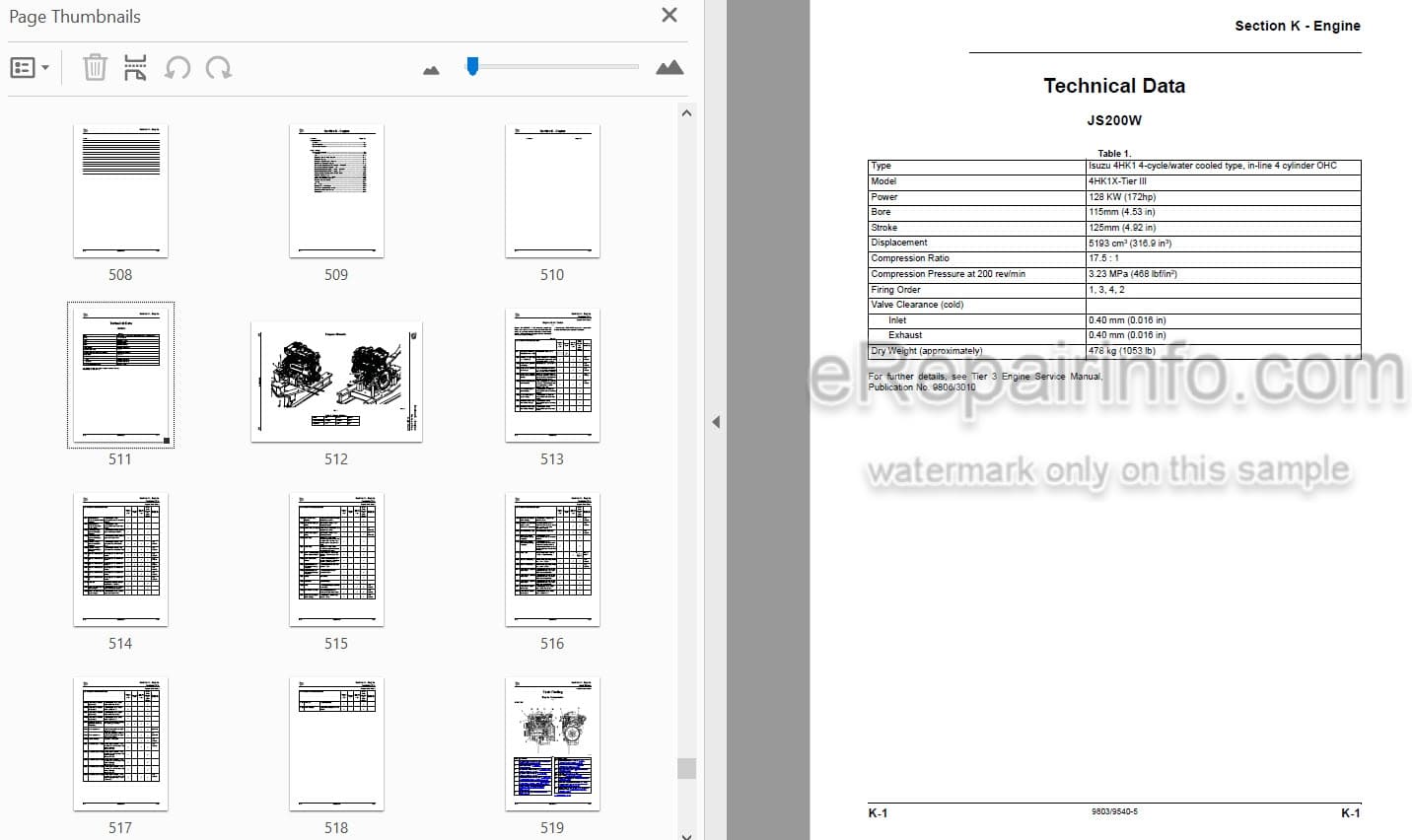 Photo 3 - JCB JS200W Tier III Service Manual Wheel Excavator 9803-9540