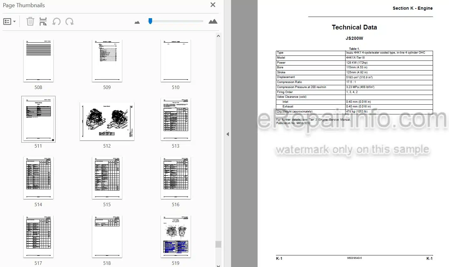 Photo 3 - JCB JS200W Tier III Service Manual Wheel Excavator 9803-9540