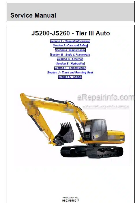 Photo 5 - JCB JS200 JS220 JS235 JS240 JS260 Tier III Auto Service Manual Excavator 9803-6580
