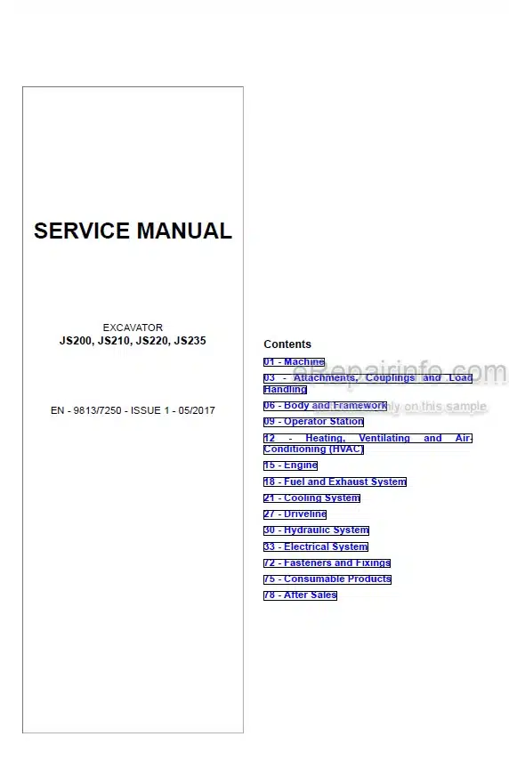 Photo 5 - JCB JS200 JS210 JS220 JS235 Service Manual Excavator 9813-7250