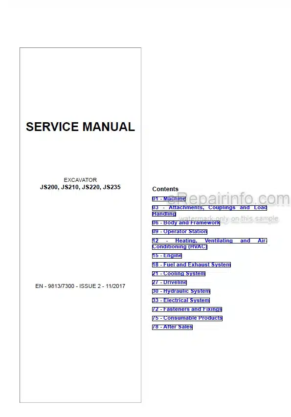 Photo 4 - JCB JS200 JS210 JS220 JS235 Service Manual Excavator 9813-7300