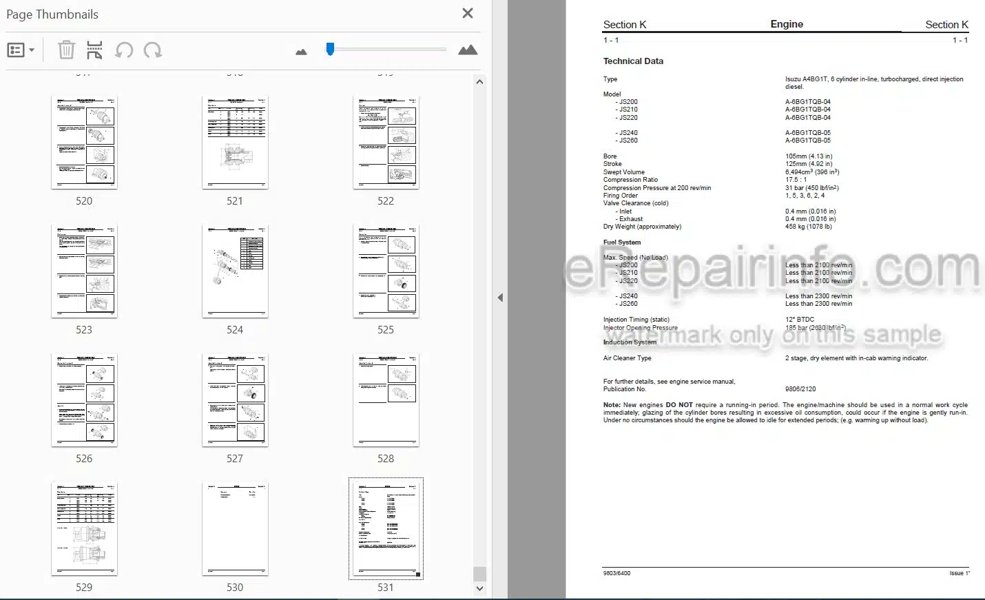 Photo 4 - JCB JS200 JS210 JS220 JS240 JS260 Service Manual Excavator 9803-6400