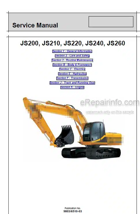 Photo 4 - JCB JS200 JS210 JS220 JS240 JS260 Service Manual Excavator 9803-6510