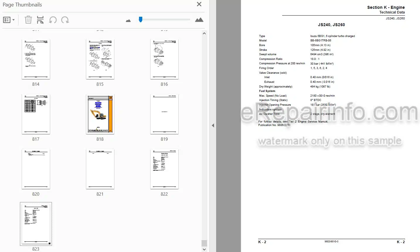 Photo 3 - JCB JS200 JS210 JS220 JS240 JS260 Service Manual Excavator 9803-6510