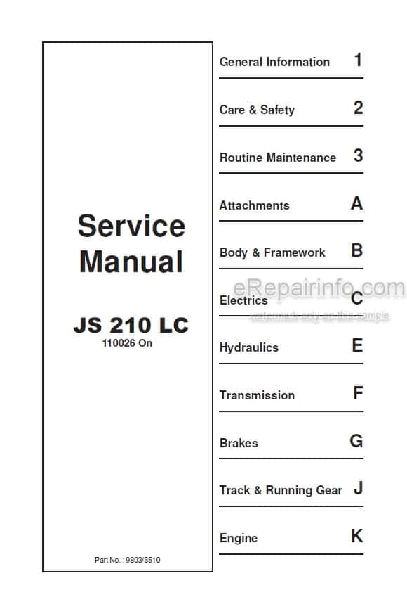 Photo 5 - JCB JS210LC Service Manual Excavator 9803-6510IND