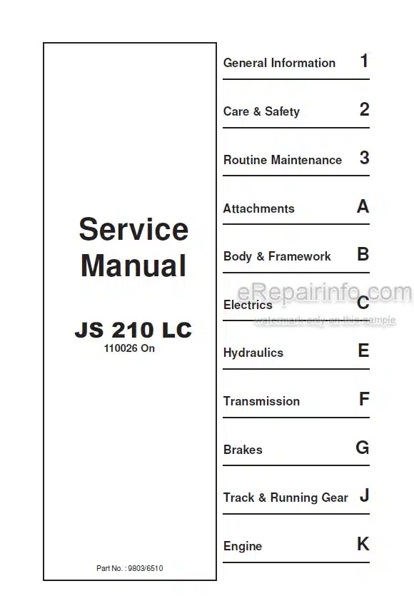 Photo 5 - JCB JS210LC Service Manual Excavator 9803-6510IND