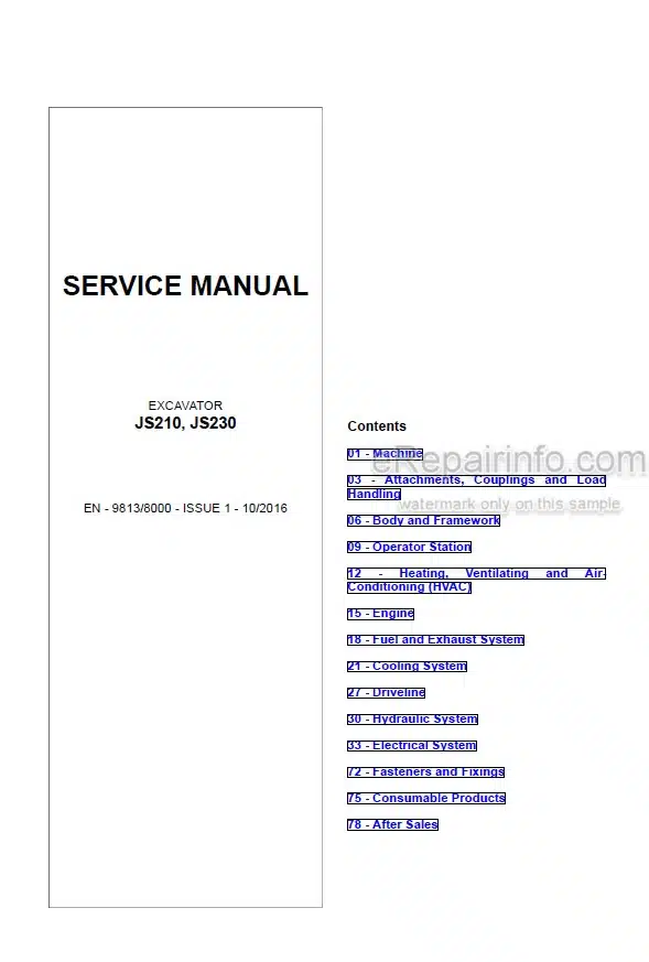 Photo 5 - JCB JS210 JS230 Service Manual Excavator 9813-8000