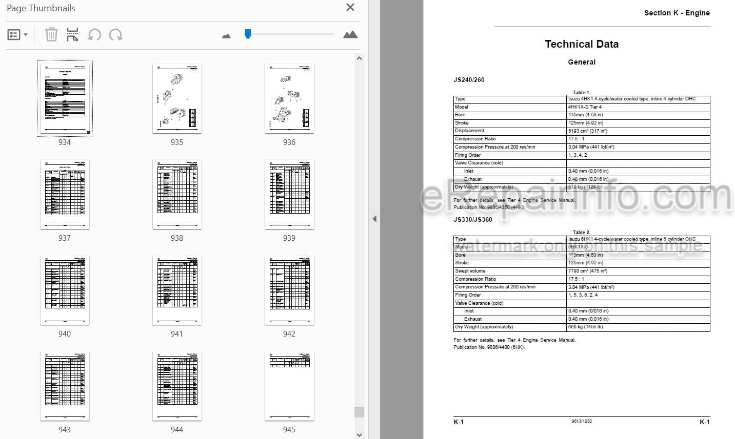 Photo 4 - JCB JS240 JS260 JS330 JS360 Tier 4 Service Manual Excavator 9813-1250