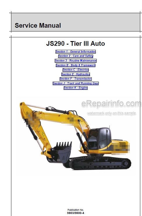 Photo 4 - JCB JS290 Tier III Auto Service Manual Excavator 9803-9800