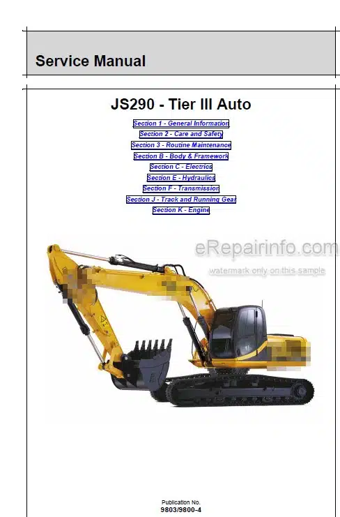 Photo 4 - JCB JS290 Tier III Auto Service Manual Excavator 9803-9800