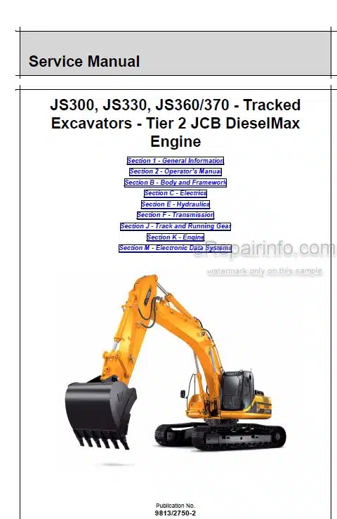 Photo 5 - JCB JS300 JS330 JS360 JS370 Service And Operators Manual Excavator 9813-2750