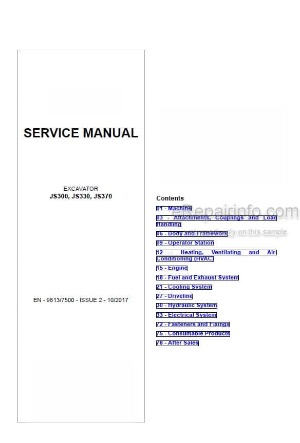Photo 5 - JCB JS300 JS330 JS370 Service Manual Excavator 9813-7500