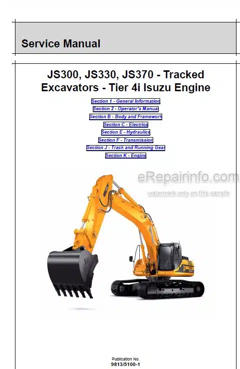Photo 4 - JCB JS300 JS330 JS370 Tier 4 Service And Operators Manual Excavator 9813-5100