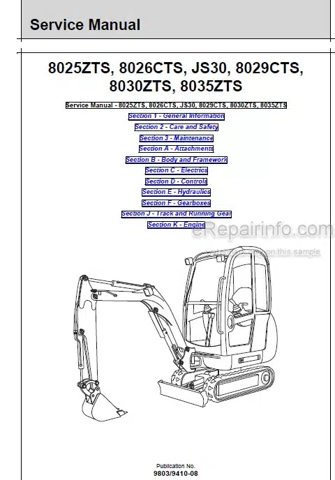 Photo 4 - JCB JS30 8025ZTS 8026CTS 8029CTS 8030ZTS 8035ZTS Service Manual Compact Excavator 9803-9410