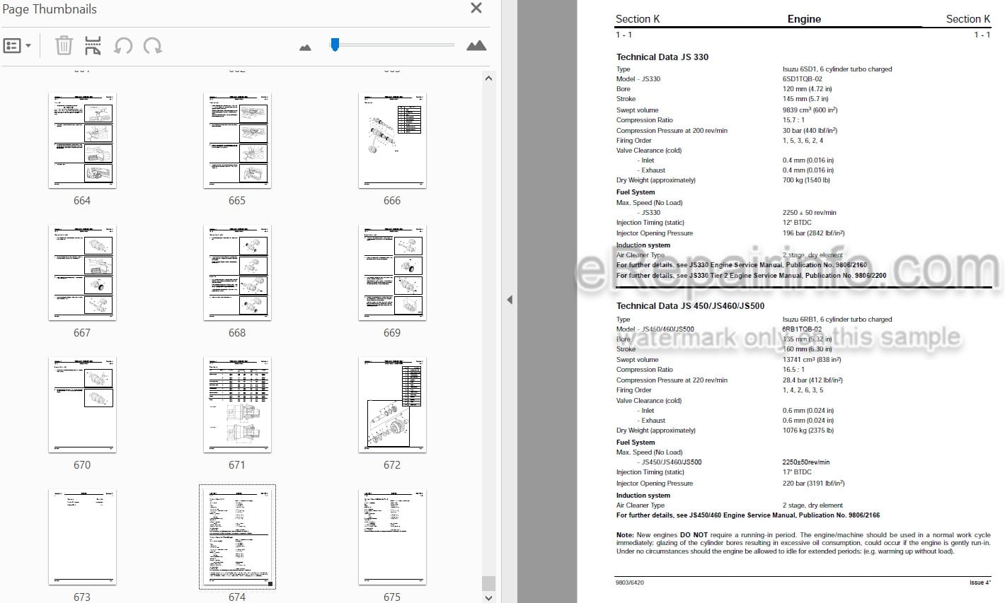 Photo 4 - JCB JS330 JS450 JS460 JS500 Service Manual Excavator 9803-6420