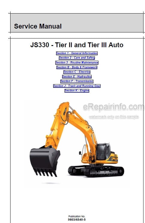 Photo 5 - JCB JS330 Tier II Tier III Auto Service Manual Excavator 9803-6540