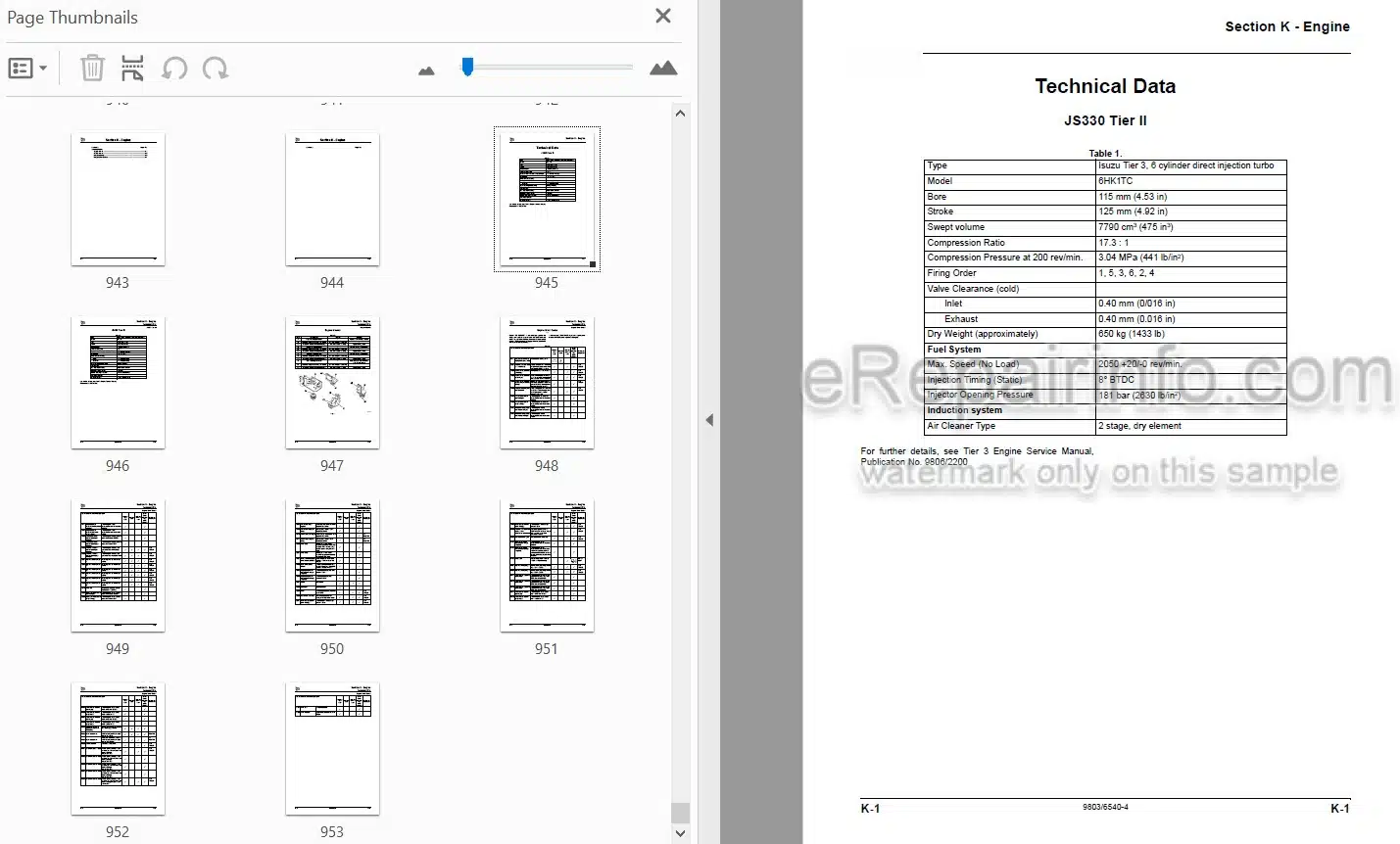 Photo 4 - JCB JS330 Tier II Tier III Auto Service Manual Excavator 9803-6540