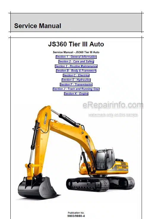 Photo 5 - JCB JS360 Tier III Auto Service Manual Excavator 9803-9880