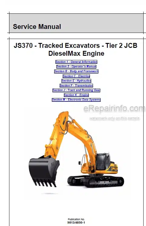 Photo 5 - JCB JS370 Tier 2 Service And Operators Manual Excavator 9813-4850