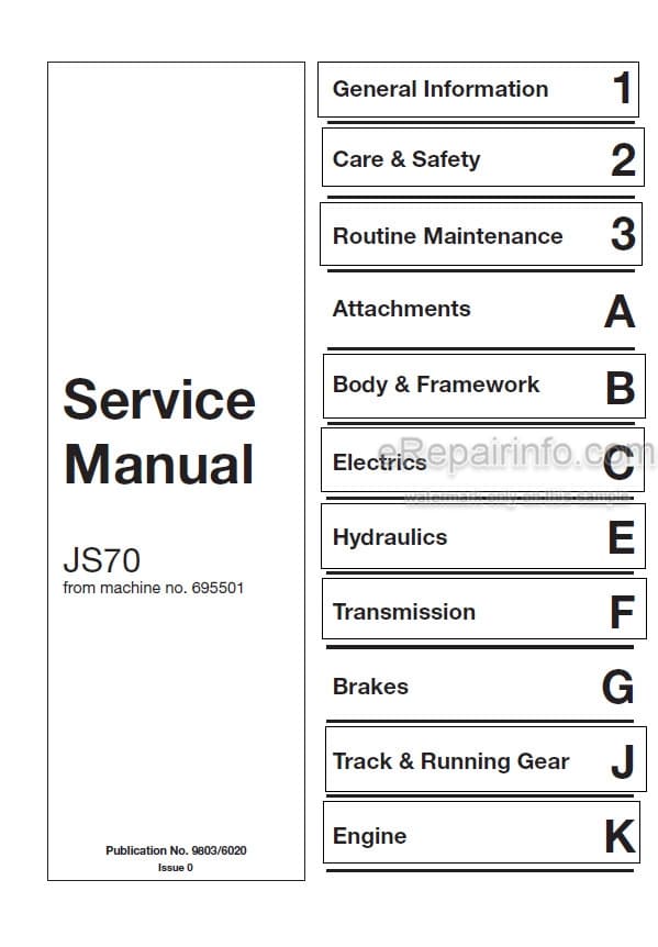Photo 5 - JCB JS70 Service Manual Excavator 9803-6020