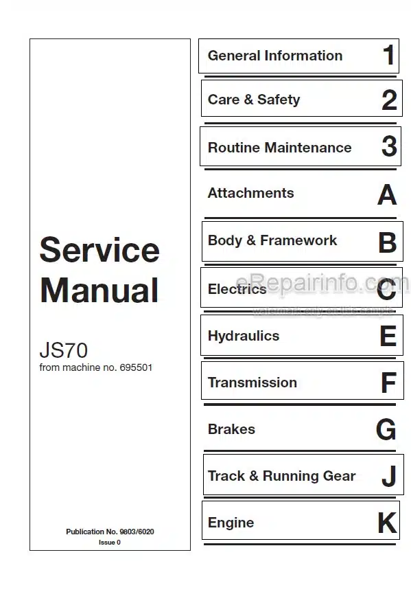 Photo 5 - JCB JS70 Service Manual Excavator 9803-6020