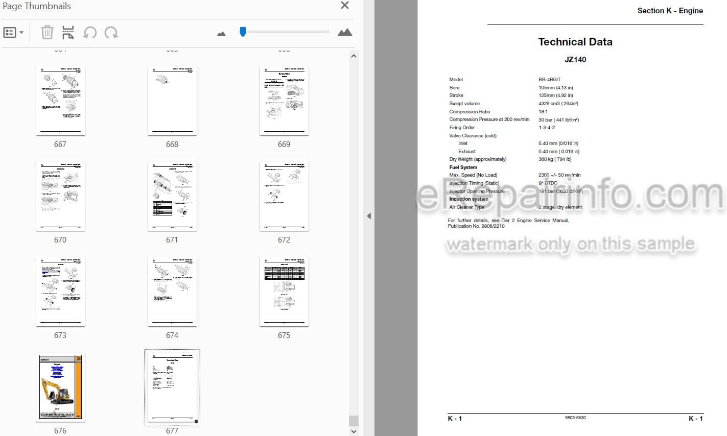 Photo 4 - JCB JZ140ZTS Service Manual Excavator 9803-6530