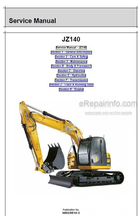 Photo 5 - JCB JZ140 Service Manual Excavator 9803-9910