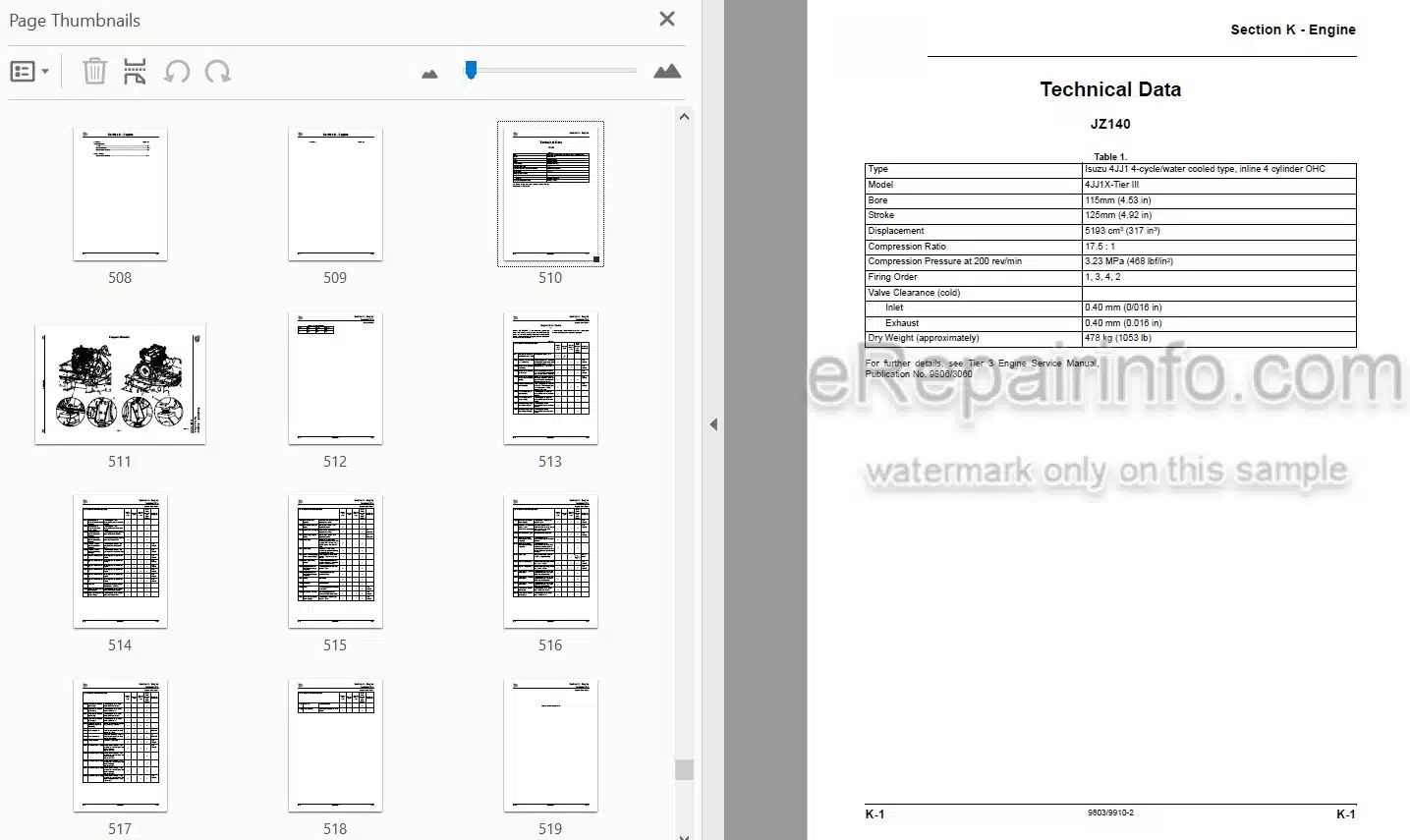 Photo 4 - JCB JZ140 Service Manual Excavator 9803-9910