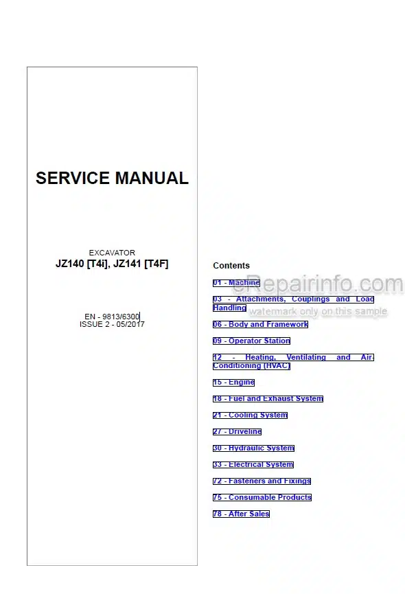 Photo 5 - JCB JZ140 T4I JZ141 T4F Service Manual Excavator 9813-6300