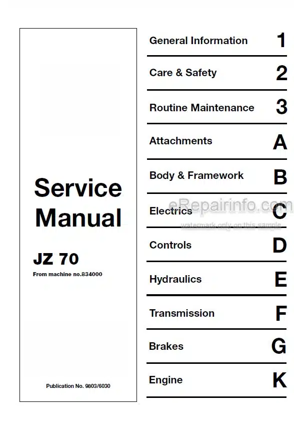 Photo 5 - JCB JZ70 Service Manual Excavator 9803-6030
