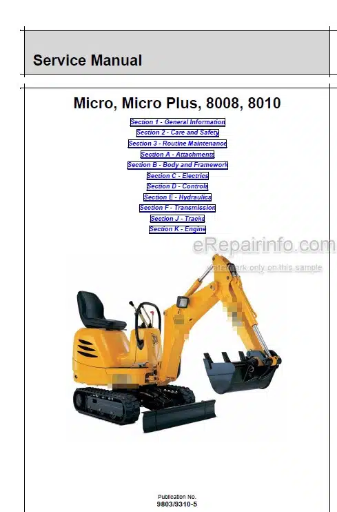 Photo 5 - JCB Micro Micro Plus Micro 8008 Micro 8010 Tier 3 Service Manual Compact Excavator 9803-9310