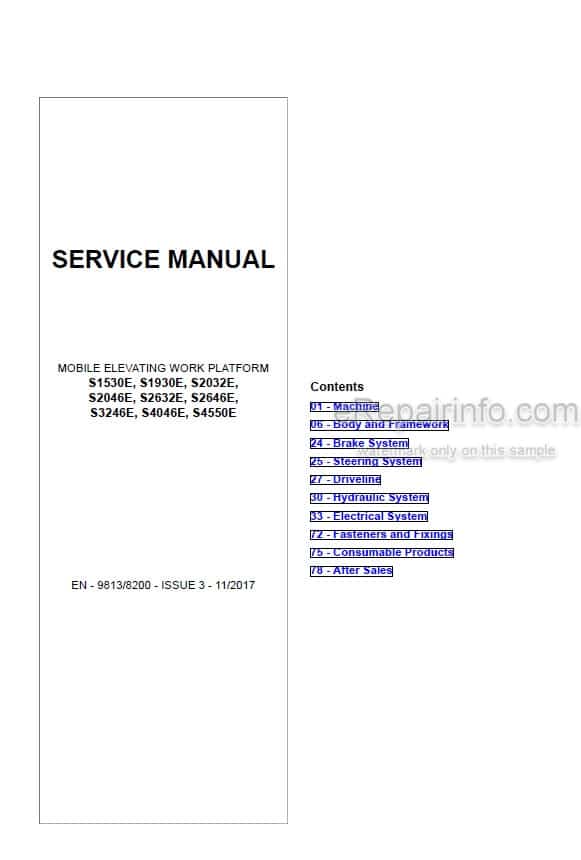 Photo 4 - JCB S1530E S1930E S2032E S2046E S2632E S2646E S3246E S4046E S4550E Service Manual Mobile Elevating Platform 9813-8200