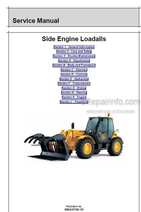 Photo 4 - JCB Side Engine Loadall Service Manual Telescopic Handler 9803-3730
