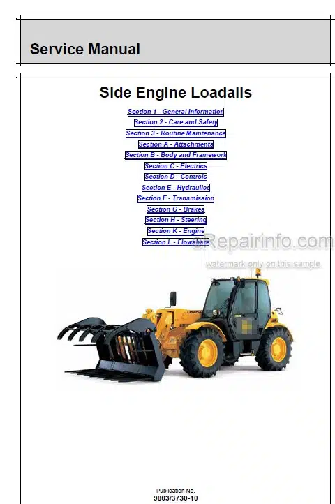 Photo 4 - JCB Side Engine Loadall Service Manual Telescopic Handler 9803-3730